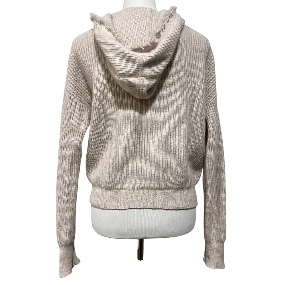 The Cashmere Project Sweater Hoodie with Fringe Trim V-Neck Beige Cream Sz S - Picture 7 of 10